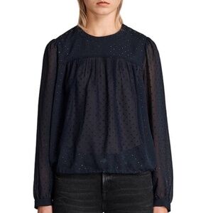 AllSaints Eliana Shimmer Top, Mystic Blue